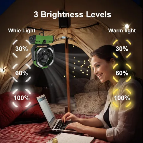 Miniatura 3 de ELZO Ventilador de campamento de 30000 mAh con luz LED, máximo 70 horas de trabajo, portátil inalámbrico, recargable, ventilador USB con gancho