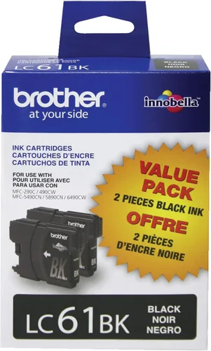 Brother LC61BK Paquete de 2 cartuchos de tinta negra Negro 1