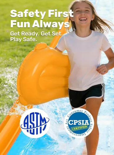 Miniatura 5 de Sloosh Tobogán acuático de doble carril, tobogán de agua resistente de 25 x 6 pies con aspersor y 2 tablas inflables para adultos y niños, fiesta