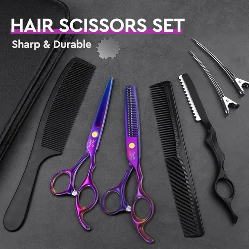 Miniatura 6 de JASON Tijeras profesionales para el cabello – Juego de 10 tijeras de corte de pelo, tijeras para adelgazar el cabello con 30 dientes, tijeras rectas