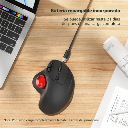 Miniatura 5 de Nulea Ratón Trackball Inalámbrico M501, Ergonómico Recargable, Control Fácil con el Pulgar, Seguimiento Preciso y Suave, Conexión de 3 Dispositivos