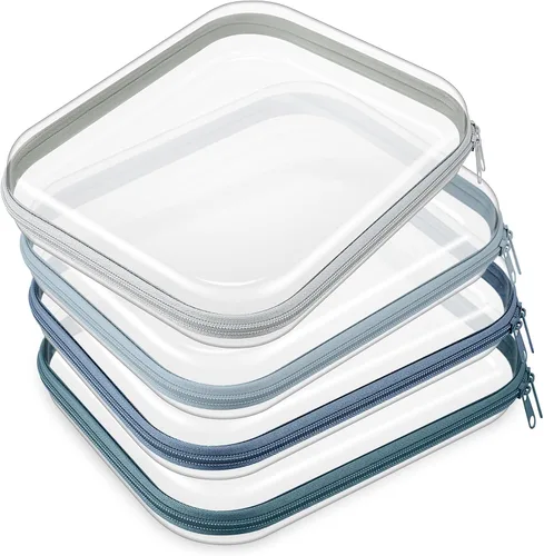 Miniatura 27 de Hoolerry 4 piezas de estuches rígidos transparentes con cremallera, bolsas de maquillaje, estuche de plástico para lápices, contenedores de caja