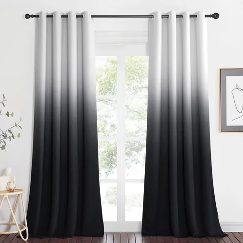 Miniatura 38 de NICETOWN Cortinas Oscurecedoras de 84 pulgadas de Largo para Sala de Estar, Cortinas de Privacidad Ombré Blanco y Negro con Ojales para Blanco a