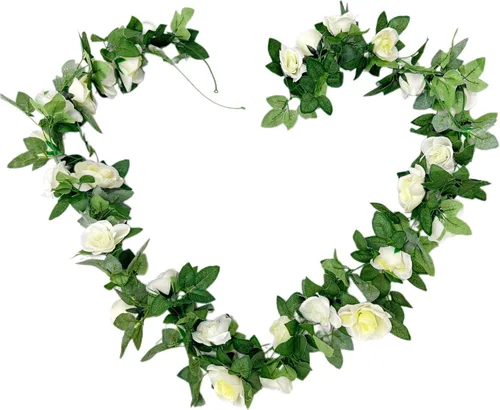 Miniatura 8 de Guirnalda de flores artificiales, 2 unidades de 15 pies (7.5 pies x 2 piezas) de seda roja, flores falsas de vid falsa para colgar hiedra, hogar