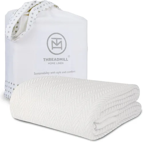 Miniatura 18 de Threadmill Home - Manta de lino de tamaño King, 100% algodón, color blanco, con diseño espiga., Algodón, Plateado, gemelo Gris claro