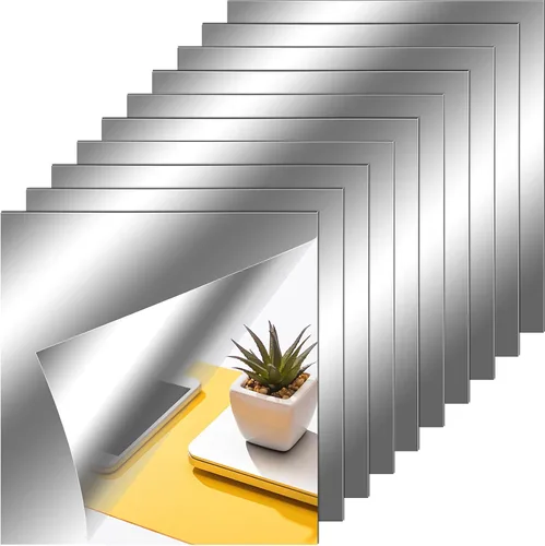 Miniatura 11 de Zonon Hojas de espejo flexibles autoadhesivas, no de vidrio, azulejos adhesivos para decoración de pared del hogar (20 piezas, 6 x 9 pulgadas)