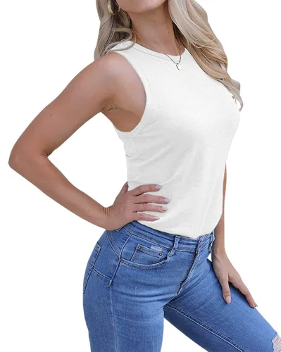 Miniatura 2 de Langwyqu Camisetas sin mangas con cuello redondo para mujer, estilo casual, holgadas, para verano