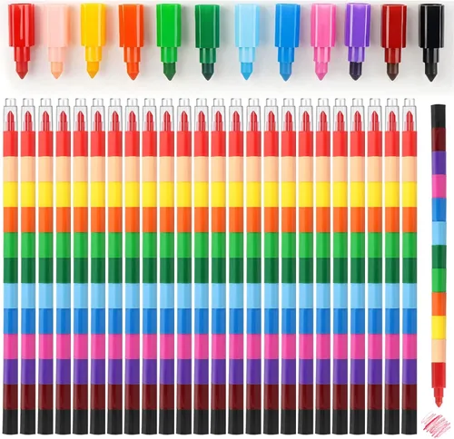 24 lápices de colores apilables para construir, lápices de colores de arco iris, rellenos de bolsas de fiesta de colores para niños para escribir,