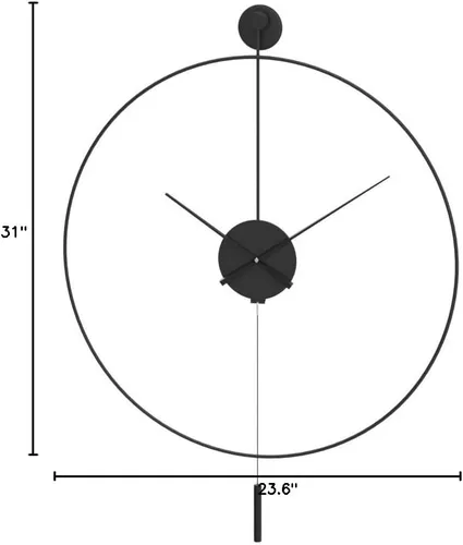 Miniatura 6 de YISITEONE Reloj de pared decorativo grande clásico con péndulo, moderno reloj de pared de metal silencioso sin tictac para sala de estar, Negro