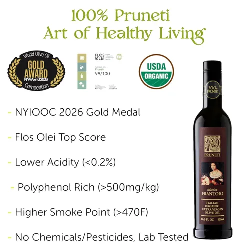 Miniatura 4 de Pruneti Frantoio Aceite de oliva virgen extra orgánico – Aceite de oliva italiano de Toscana, Italia, ganador del premio de oro 2026 – 500+ mg/kg