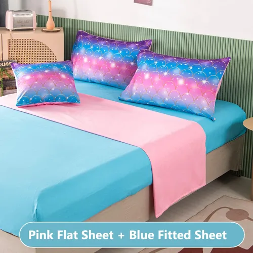 Miniatura 4 de PERFEMET Juego de edredón de sirena rosa, tamaño matrimonial, 6 piezas en una bolsa, juego de ropa de cama de arco iris colorido para adolescentes