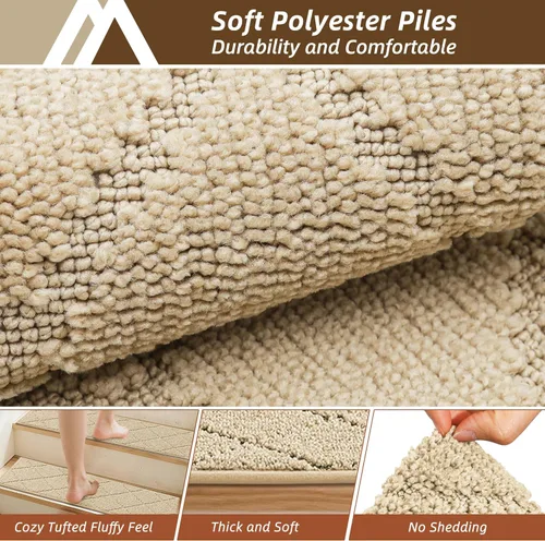 Miniatura 24 de COSY HOMEER - Alfombra antideslizante para escaleras, para interiores y escalones de madera, para niños y perros, 100 % poliéster, base de Beige
