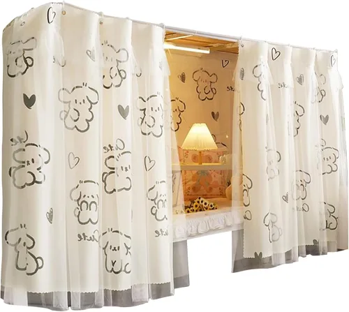 Miniatura 23 de Cortinas de gasa bonitas genéricas para litera con dosel de cama con encaje, 2 paneles, aguacate