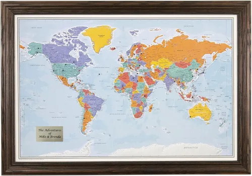 Miniatura 22 de Póster personalizado en lienzo enrollado con mapa del mundo, arte de pared con chinchetas – Grande 24" x 36" mapa del mundo de océanos azules