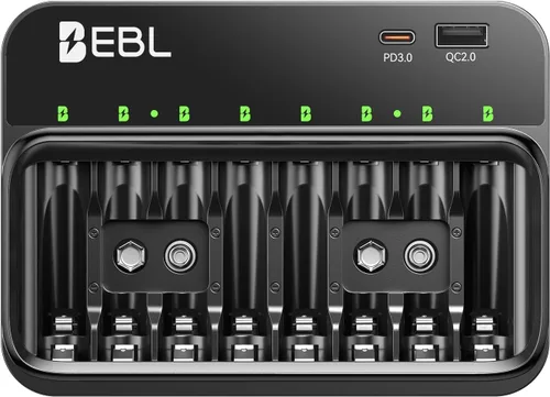 Miniatura 8 de EBL Baterías recargables y cargador, AA 2800mAh 4 paquetes y AAA 1100mAh 4 paquetes con cargador de batería inteligente PD 20W con puertos USB-C