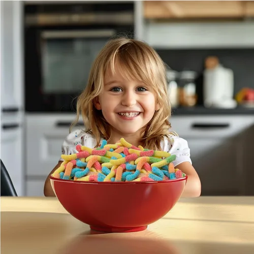 Miniatura 6 de Caramelo de gusanos de gomita de neón Paquete de 1 libra Caramelo masticable en varios sabores de frutas Gomitas agrias para bufés, bolsas