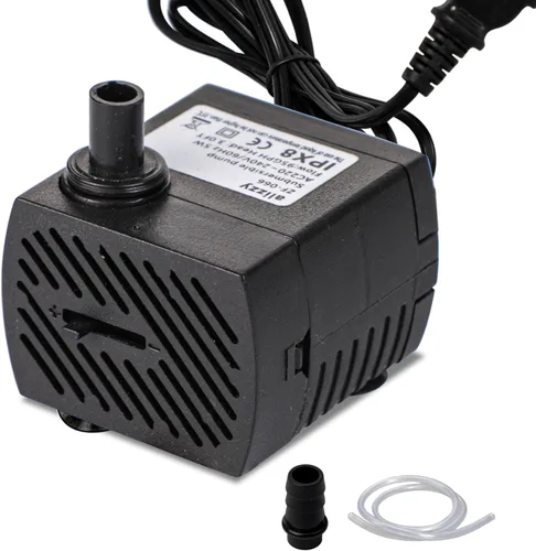 alizzy Bomba de agua pequeña ultra silenciosa de 95 GPH (360 L/H, 5 W), mini bomba de agua sumergible de larga duración con tubo para fuente,