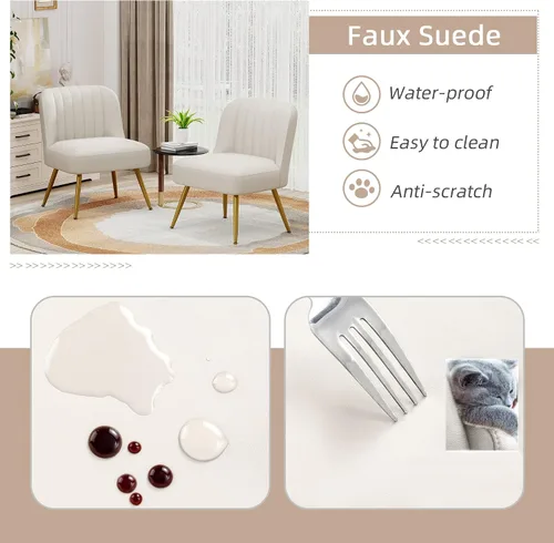 Miniatura 5 de Andeworld Juego de 2 sillas decorativas modernas, tapizadas de gamuza sintética, sillas de sala de estar, elegantes sillas pequeñas sin brazos