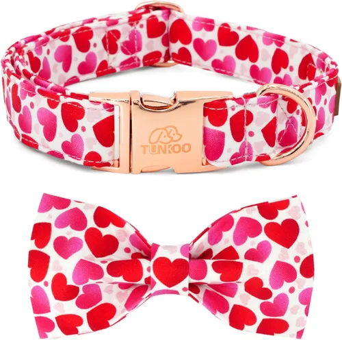 Miniatura 12 de Collar de Navidad para perro Tunkoo con elegante corbatín, collar suave y cómodo de algodón ajustable, hebilla de metal premium para cachorros