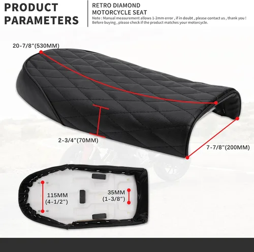 Miniatura 2 de Asiento plano retro de rombo negro vintage para motocicleta Cafe Racer para KZ400 KZ550 K750 Z650 W650 CB100 CB125 CB175 CB200 CB350 CL200 CL350