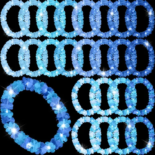 Miniatura 67 de Sherr 24 piezas de collares de flores de leis hawaianas con luces LED para boda, luces LED para leis hawaianas, collares de flores de leis hawaianas
