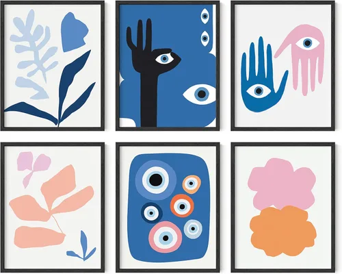 Miniatura 13 de HAUS AND HUES Arte abstracto para pared, juego de 6 arte moderno japonés para pared, decoración de pared estética, póster de mariposa y luna, obra