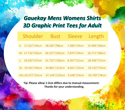 Miniatura 5 de Gauekay Camisas unisex para hombres y mujeres, novedosas camisetas estampadas en 3D, cuello redondo, manga corta, camisetas gráficas