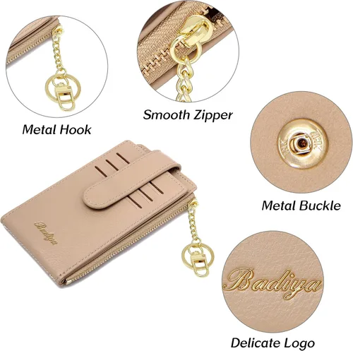Miniatura 6 de Badiya Tarjetero para mujeres con RFID, carteras delgadas, plegables, tarjetero multifuncional, monedero