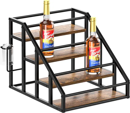 Miniatura 10 de Organizador de jarabe de café, estantes para especias, soporte para botellas de jarabe para barra de café, 3 niveles para 12 botellas, estantes