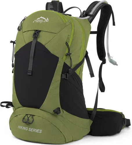Miniatura 8 de IX INOXTO Mochila de senderismo, 26L/40L, impermeable, con vejiga de agua de 3 litros y cubierta de lluvia, ligera para viajes y campamento, Verde