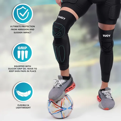 Miniatura 4 de TUOY Rodillera con protector de espinilla, manga protectora para espinilla/rodilla para fútbol, fútbol americano, baloncesto, lucha libre, voleibol