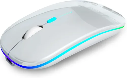 Miniatura 10 de AIKOKOK Ratón Inalámbrico Bluetooth Recargable para Laptop con LED Portátil (BT5.2 y USB 2.4G) Conexión de Modo Dual Ratón Silencioso Delgado