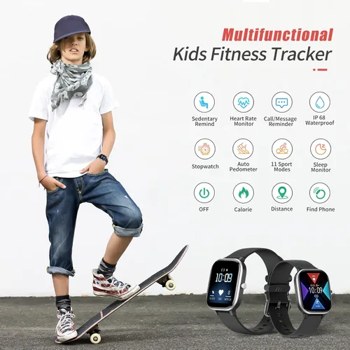 Miniatura 2 de Reloj de seguimiento de actividad física para niños, reloj inteligente impermeable IP68 con 19 modos deportivos, podómetro, monitor de frecuencia
