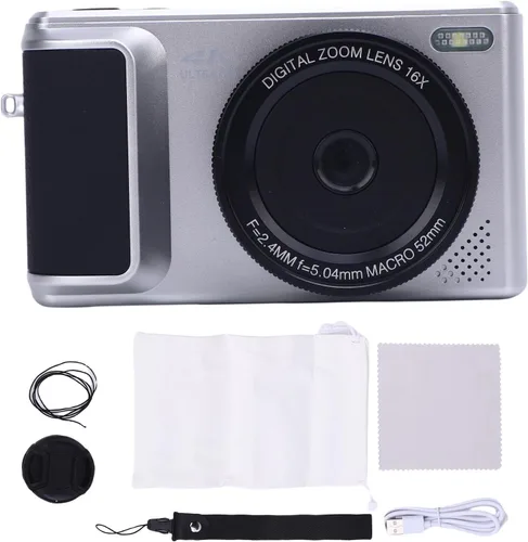 Miniatura 9 de Cámara digital 4K con pantalla abatible de 180°, zoom de 16X, apuntar y disparar, cámara compacta de viaje para principiantes (plateado)