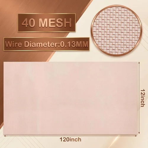 Miniatura 2 de Therwen Pantalla de Malla de Cobre de 12 Pulgadas x 10 Pies, Cobre 99.9% Puro, Rollo de Tela Metálica de Malla 40 para Conexión a Tierra, Pantalla