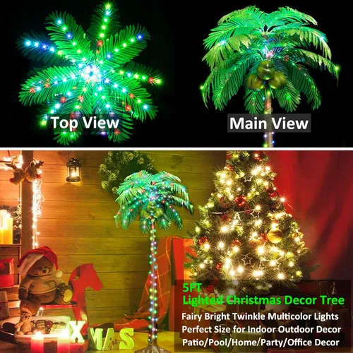 Miniatura 4 de Palmeras iluminadas de 5 pies con control remoto, 35 colores cambiantes, palmeras artificiales iluminadas con cocos, palmera tropical para piscina