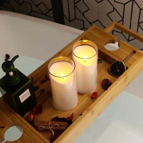 Miniatura 5 de NURADA Velas sin llama parpadeantes de 3 x 6 pulgadas: velas LED de pilar de acrílico de mecha 3D que funcionan con pilas, velas de batería