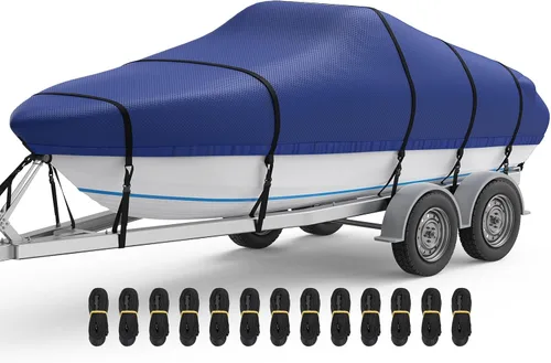 Miniatura 14 de RVMasking Funda para Barco, Lona de Poliéster 1400D Ultra Gruesa con Doble Capa de Impermeabilización PU, Se Adapta a 16-18.5 pies Tri-Hull, V-Hull