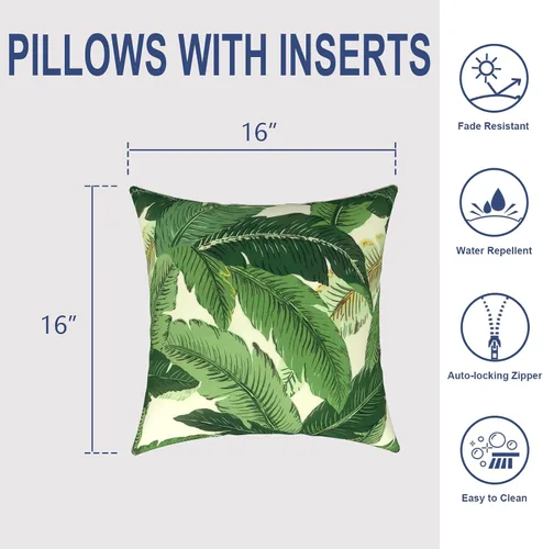 Miniatura 652 de Juego de 2 almohadas para exteriores de 16 x 16 pulgadas, repelentes al agua con interiores, para muebles de patio, hogar, jardín, geometría bohemia