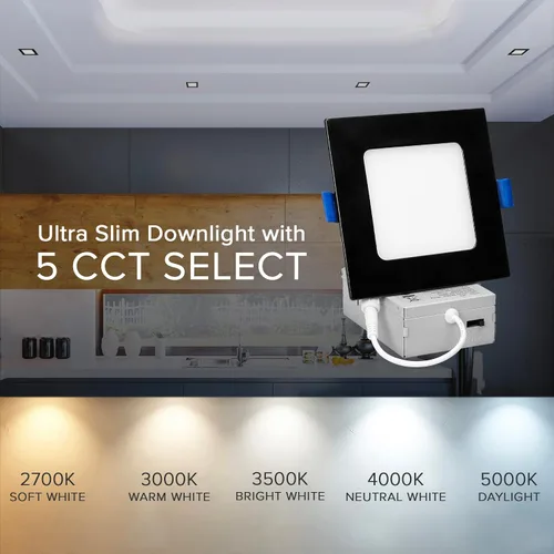 Miniatura 4 de Maxxima Foco empotrable LED cuadrado ultrafino de 4 pulgadas, 5 CCT seleccionables a color, 2700 K/3000 K/3500 K/4000 K/5000 K, 700 lúmenes, borde