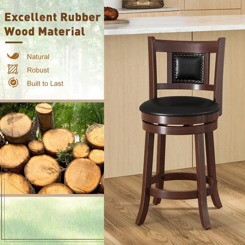 Miniatura 4 de Giantex Juego de 2 taburetes de bar giratorios de 25.5 pulgadas de altura de mostrador con respaldo ergonómico, asiento acolchado suave, patas