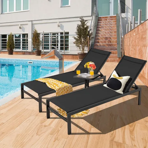 Miniatura 2 de Tangkula Tumbona de aluminio para patio, sillón ajustable para exteriores con respaldo de 6 posiciones, marco de aluminio resistente, tela Negro