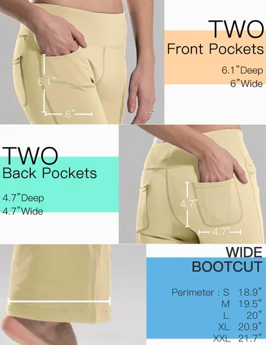 Miniatura 42 de Safort Pantalones de yoga con entrepierna de 28" 30" 32" 34"más amplios en la parte inferior para botas altas, 4 bolsillos, UPF50+