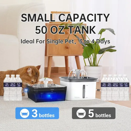 Miniatura 13 de Veken Fuente de agua para gatos pequeña apta para mascotas con bomba silenciosa, fácil de limpiar y montar, mini dispensador de agua para mascotas