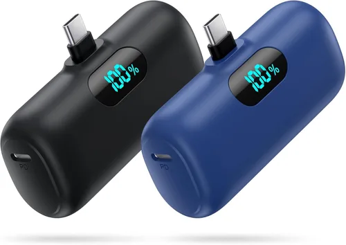 Miniatura 18 de [Paquete de 2] Mini cargador portátil de 5000 mAh, batería portátil de 3 A PD USB C, pantalla LCD, batería compatible con iPhone 16/15/15 Plus/15