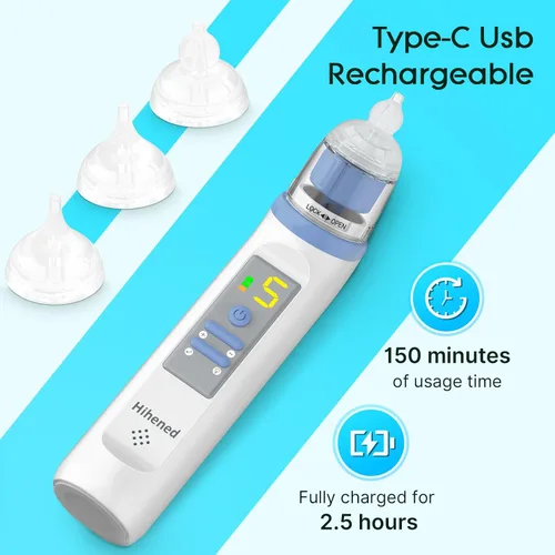 Miniatura 6 de Aspirador nasal eléctrico para bebé, aspirador nasal para niños pequeños, aspirador de nariz recargable para bebés, limpiador de nariz con 3 puntas