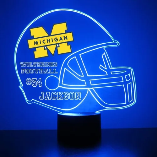 Miniatura 26 de Lámpara nocturna con señal LED personalizada de casco de fútbol de la Universidad de Alabama Crimson Tide con nombre o imagen personalizada