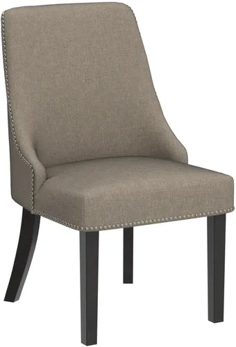 Miniatura 4 de CHITA Sillas de comedor estilo granja con ribete de cabezal de clavo, sillas tapizadas de tela con respaldo alto, juego de 2 sillas de comedor, Lino