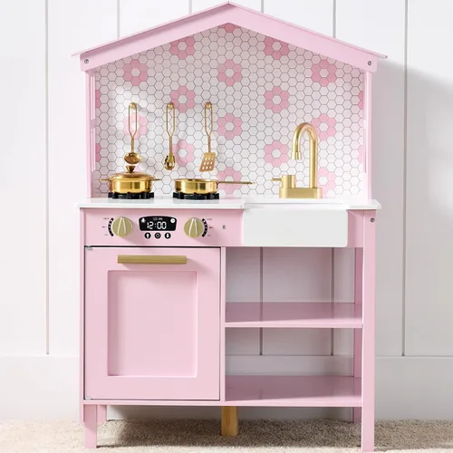 Miniatura 11 de Best Choice Products - Set de cocina de madera de juguete, juego de simulación para niños con almacenamiento de juguetes, perillas con clic