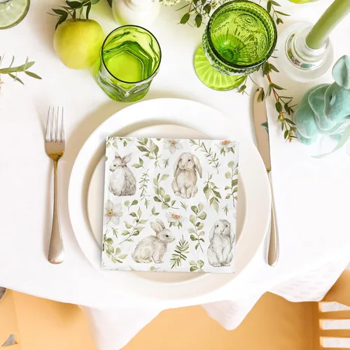 Miniatura 4 de Paquete de 50 servilletas de papel de Pascua, acuarela, conejo, desechables, servilletas decorativas para cena, suministros de vajilla para fiestas